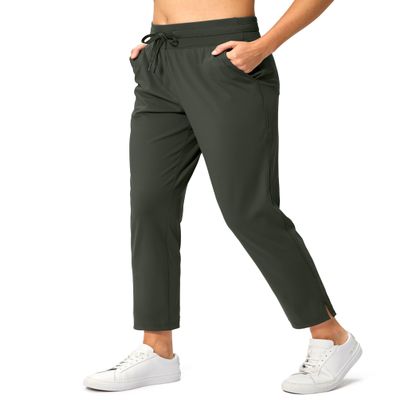 Soothfeel Women's Pants with 4 Pockets 7/8 Stretch High Waisted Sweatpants Travel Athletic Work Golf Pants for Women(Olive Green, X-Large)