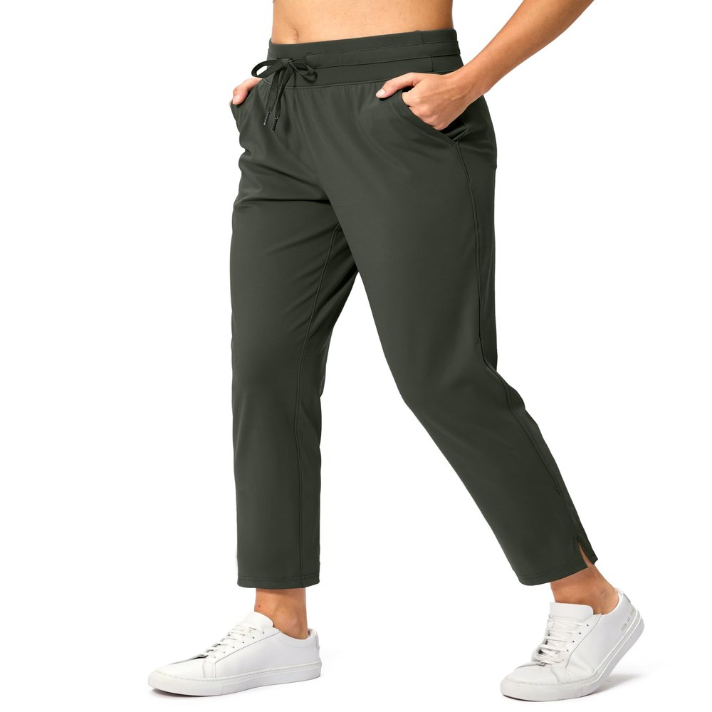 Soothfeel Women's Pants with 4 Pockets 7/8 Stretch High Waisted Sweatpants Travel Athletic Work Golf Pants for Women(Olive Green, X-Large)