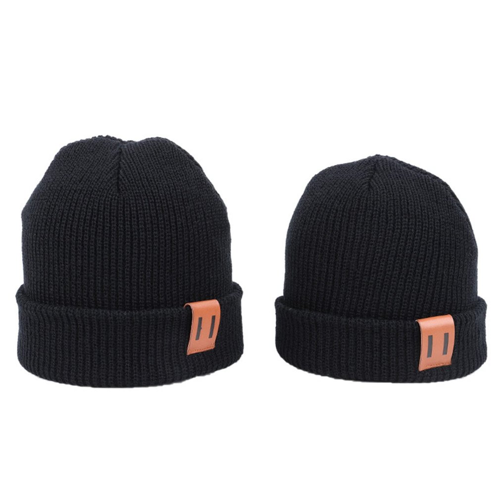 2Pcs Parent-Child Hats Baby Winter Warm Knit Hat for Kids Beanie Children Hats for Girls Boys Cap Newborn Hat (Black)