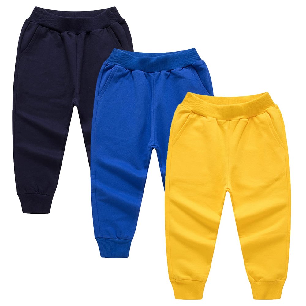 EISHOW 3 Pack Unisex Kids Sweatpants,Toddler Baby Cotton Active Jogger Pants, Kids Boys Girls Elastic Waist Athletic Pants (3 Pack-d,5-6 Years,5 Years,6 Years)