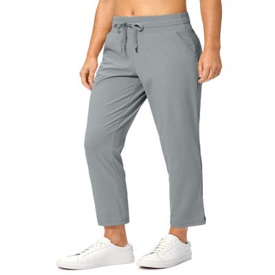 Soothfeel Women's Pants with 4 Pockets 7/8 Stretch High Waisted Sweatpants Travel Athletic Work Golf Pants for Women(Bright Grey, X-Large)