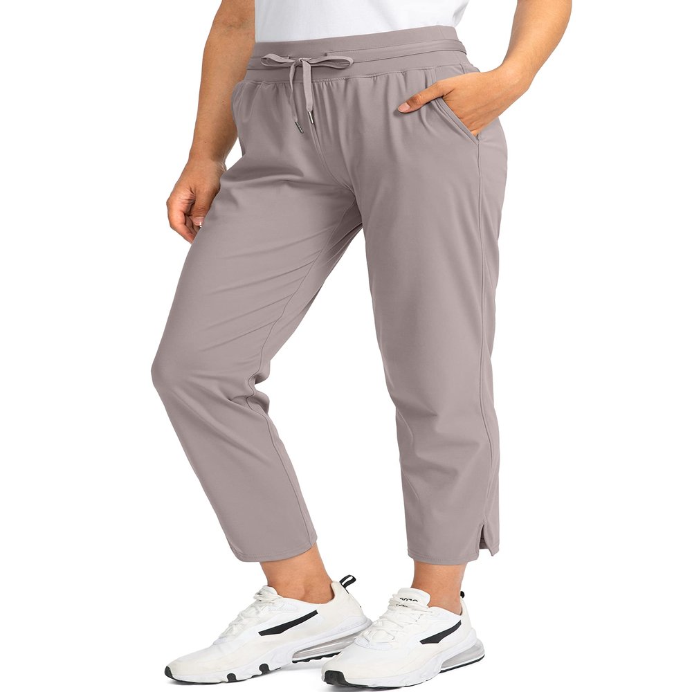 Soothfeel Women's Pants with 4 Pockets 7/8 Stretch High Waisted Sweatpants Travel Athletic Work Golf Pants for Women(Dusty Grey, X-Small)
