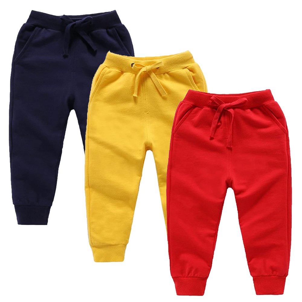 EISHOW 3 Pack Unisex Kids Sweatpants,Toddler Baby Cotton Active Jogger Pants, Kids Boys Girls Elastic Waist Athletic Pants (3 Pack-g,1-2 Years,1 Year,2 Years)