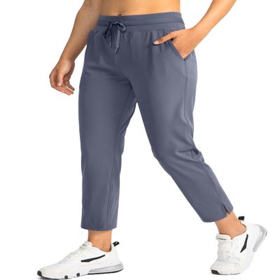 Soothfeel Women's Pants with 4 Pockets 7/8 Stretch High Waisted Sweatpants Travel Athletic Work Golf Pants for Women(Dusty Blue, Medium)