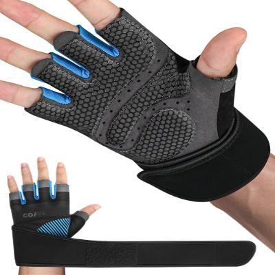 COFIT Breathable Workout Gloves, Antislip Weight Lifting Gym Gloves for Men Women with Wrist Wrap Support, Superior Grip & Palm Protection for Weightlifting, Fitness, Exercise, Training - Blue M