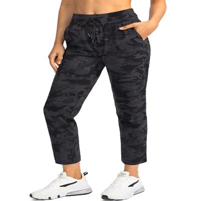 Soothfeel Women's Pants with 4 Pockets 7/8 Stretch High Waisted Sweatpants Travel Athletic Work Golf Pants for Women(Grey Camo, XX-Large)