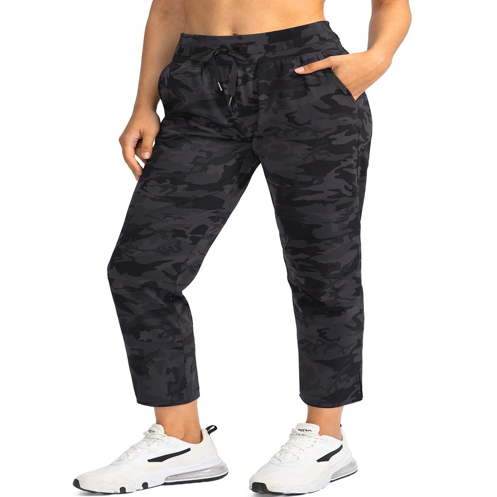Soothfeel Women's Pants with 4 Pockets 7/8 Stretch High Waisted Sweatpants Travel Athletic Work Golf Pants for Women(Grey Camo, XX-Large)