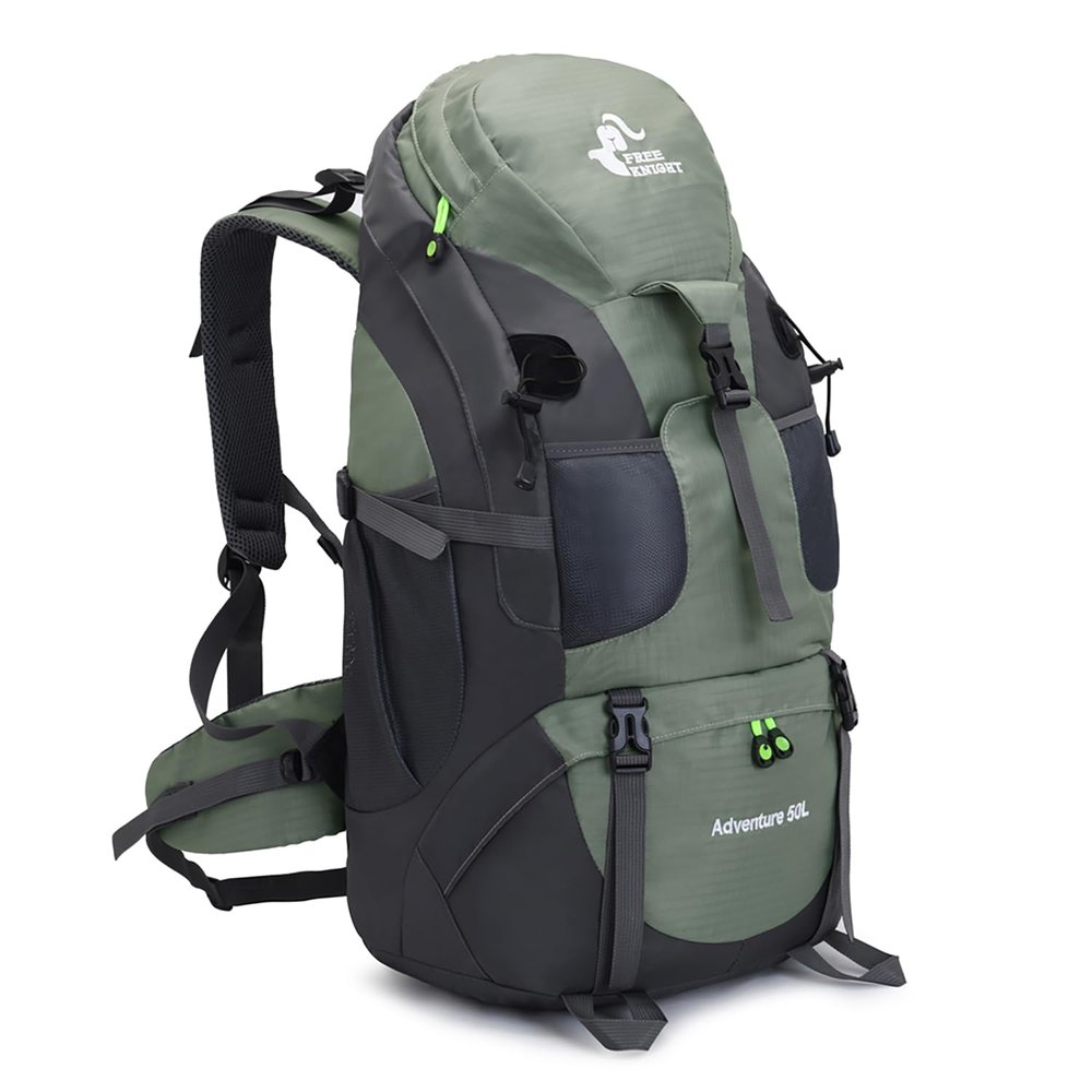 Bseash 50L Hiking Backpack, Water Resistant Lightweight Outdoor Sport Daypack Travel Bag for Camping Climbing Skiing Cycling (Army Green - With Shoe Compartment)