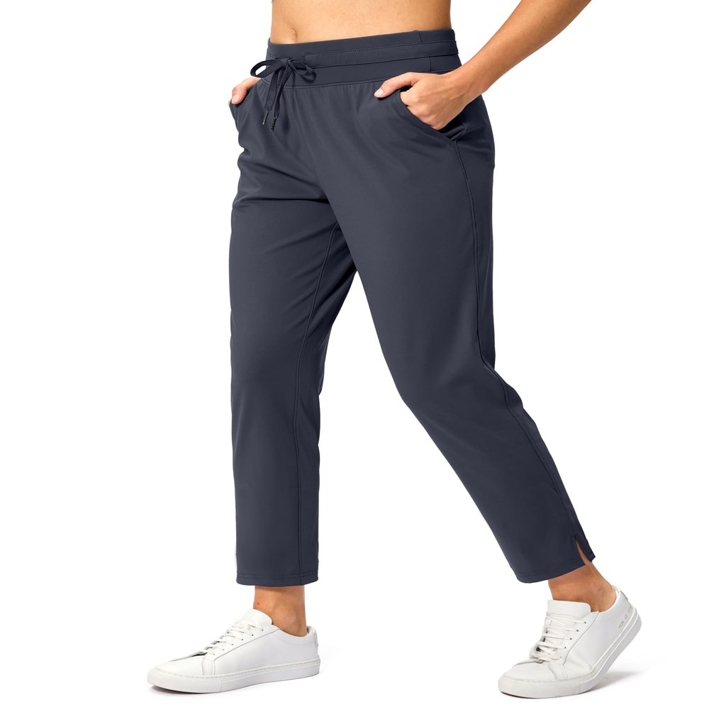Soothfeel Women's Pants with 4 Pockets 7/8 Stretch High Waisted Sweatpants Travel Athletic Work Golf Pants for Women(Navy Blue, X-Large)