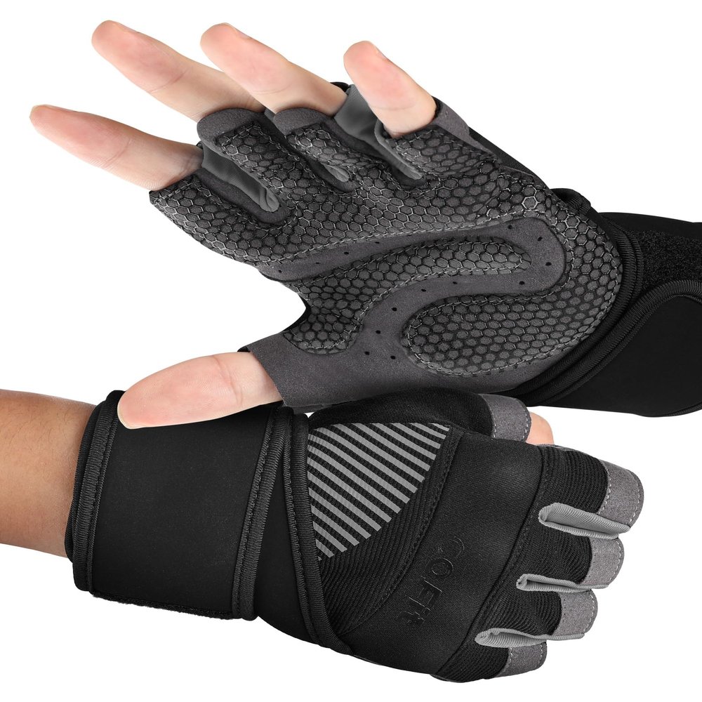 COFIT Breathable Workout Gloves, Antislip Weight Lifting Gym Gloves for Men Women with Wrist Wrap Support, Superior Grip & Palm Protection for Weightlifting, Fitness, Exercise, Training - Black M