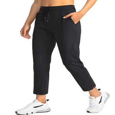 Soothfeel Women's Pants with 4 Pockets 7/8 Stretch High Waisted Sweatpants Travel Athletic Work Golf Pants for Women(Black, X-Large)