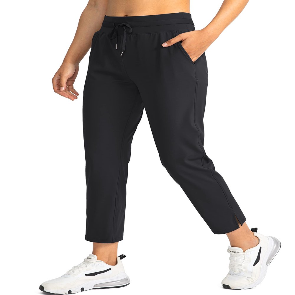 Soothfeel Women's Pants with 4 Pockets 7/8 Stretch High Waisted Sweatpants Travel Athletic Work Golf Pants for Women(Black, X-Large)