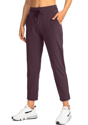 Soothfeel Women's Pants with 4 Pockets 7/8 Stretch High Waisted Sweatpants Travel Athletic Work Golf Pants for Women(Wine, X-Large)