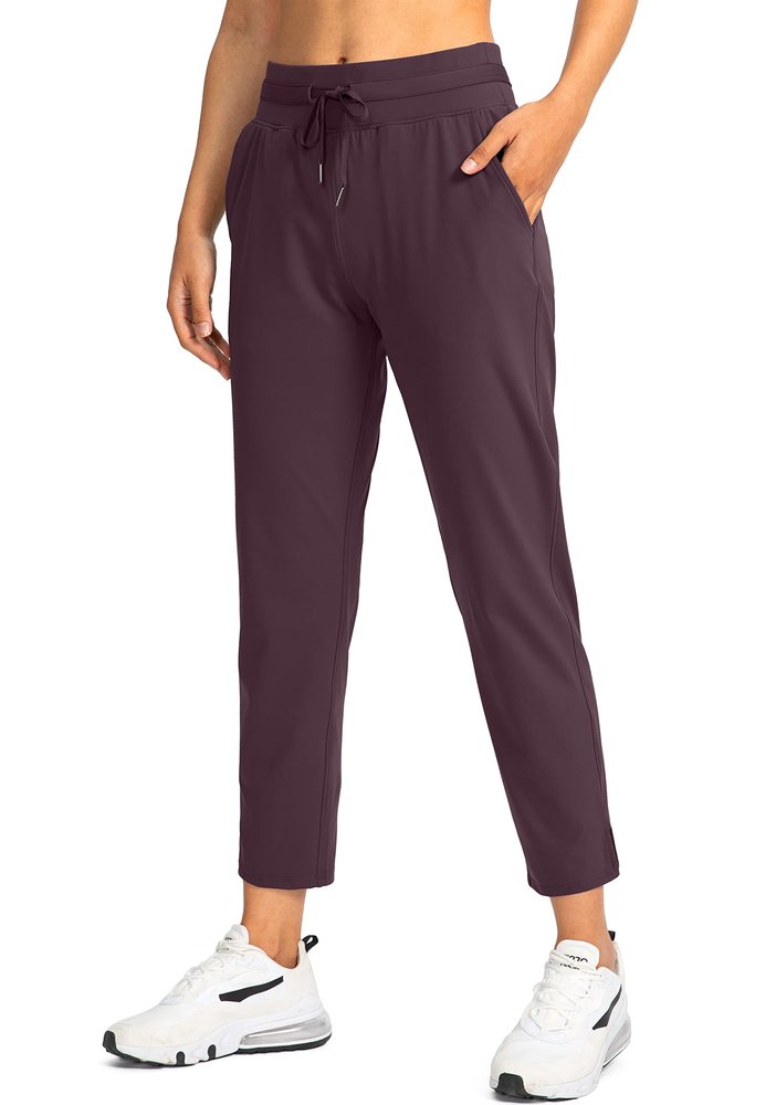Soothfeel Women's Pants with 4 Pockets 7/8 Stretch High Waisted Sweatpants Travel Athletic Work Golf Pants for Women(Wine, X-Large)