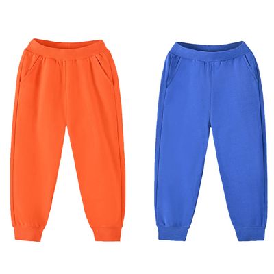 EISHOW Unisex Kids Sweatpants, Toddler Baby Boys Girls Solid Color Cotton Sweatpants Elastic Waist Drawstring Joggers Pants (2 Pack-Orange&Color Blue,1-2 Years,1 Year,2 Years)