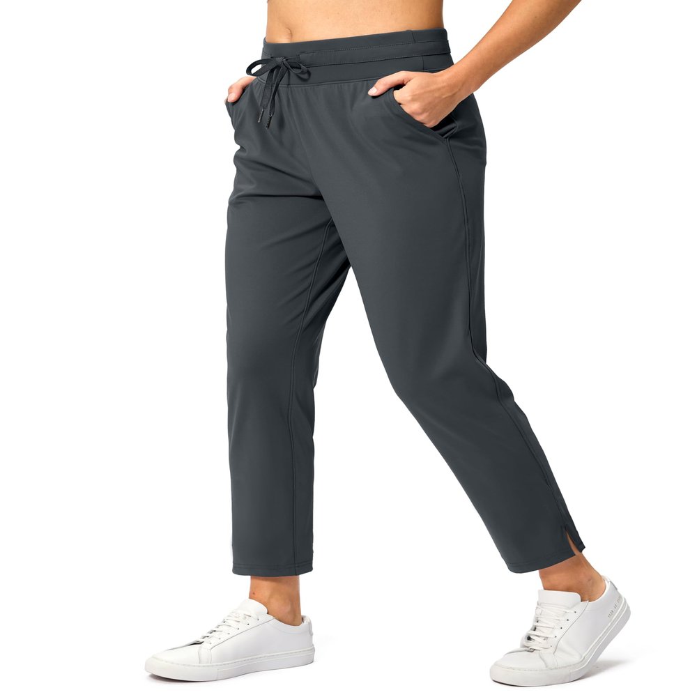 Soothfeel Women's Pants with 4 Pockets 7/8 Stretch High Waisted Sweatpants Travel Athletic Work Golf Pants for Women(Dark Grey, XX-Large)