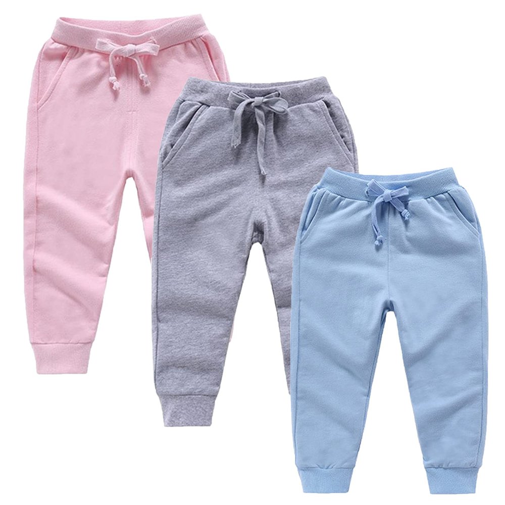 EISHOW 3 Pack Unisex Kids Sweatpants,Toddler Baby Cotton Active Jogger Pants, Kids Boys Girls Elastic Waist Athletic Pants (3 Pack-f,1-2 Years,1 Year,2 Years)
