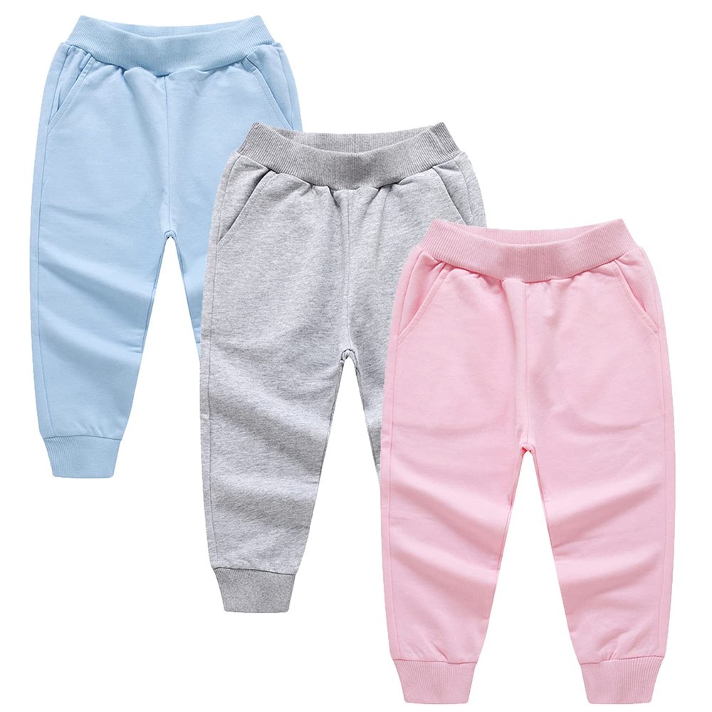 EISHOW 3 Pack Unisex Kids Sweatpants,Toddler Baby Cotton Active Jogger Pants, Kids Boys Girls Elastic Waist Athletic Pants (3 Pack-b,5-6 Years,5 Years,6 Years)
