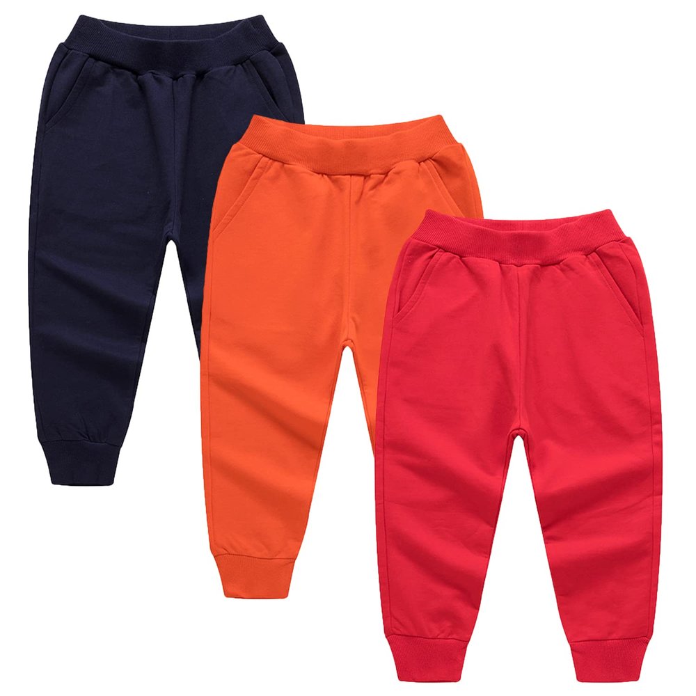 EISHOW 3 Pack Unisex Kids Sweatpants,Toddler Baby Cotton Active Jogger Pants, Kids Boys Girls Elastic Waist Athletic Pants (3 Pack-c,3-4 Years,3 Years,4 Years)