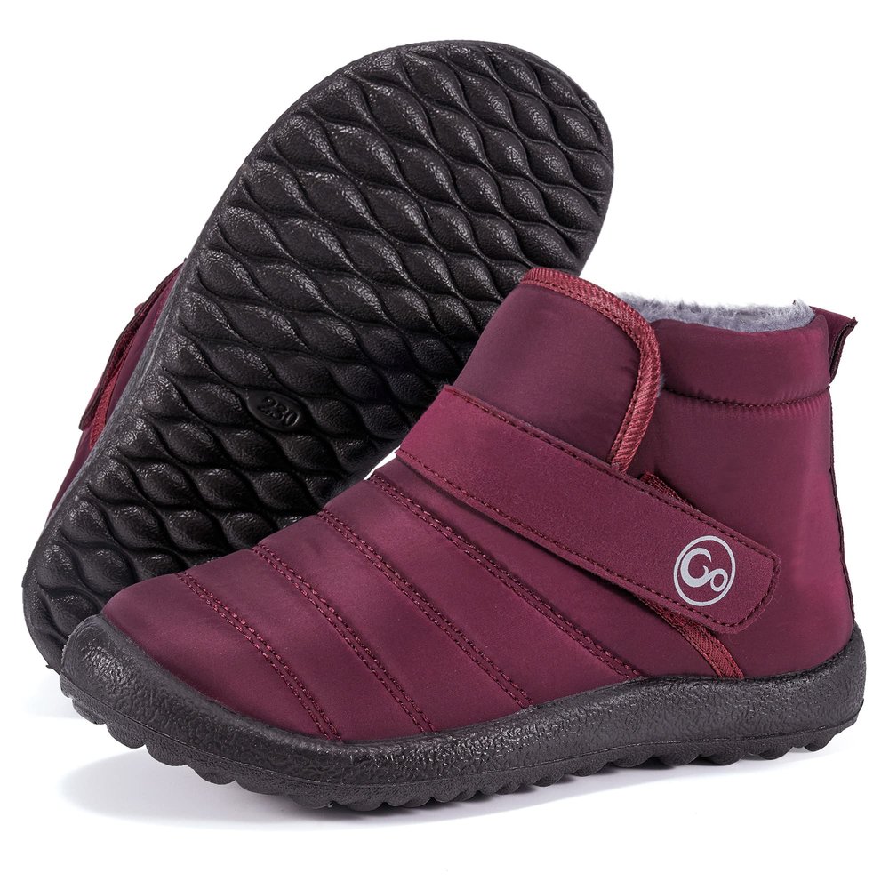 Aomigoct Boys Girls Winter Snow Boots: Waterproof Toddler Little Kid Boot with Fur Lined Easy Handles Unisex Child Warm Booties Comfortable Non Slip Walking