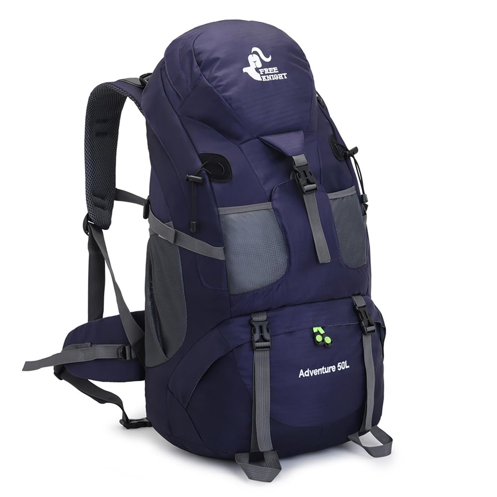 Bseash 50L Hiking Backpack, Water Resistant Lightweight Outdoor Sport Daypack Travel Bag for Camping Climbing Skiing Cycling (Dark Purple - With Shoe Compartment)
