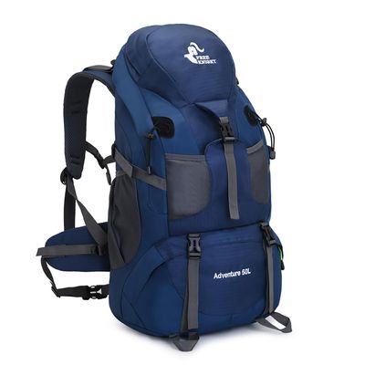 Bseash 50L Hiking Backpack, Water Resistant Lightweight Outdoor Sport Daypack Travel Bag for Camping Climbing Skiing Cycling (Navy Blue - With Shoe Compartment)