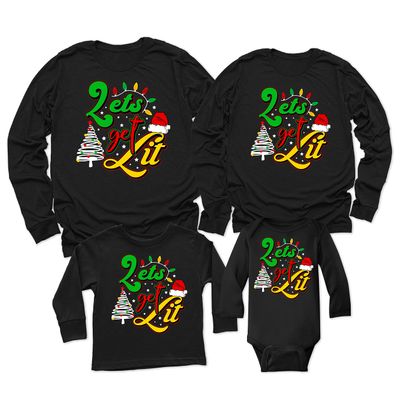 Lets Get Lit Christmas Party Reunion Matching Family Toddler Girl Boy Long Sleeve Shirt Black