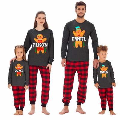 TEEAMORE Matching Family Custom Name Cookie Gingerbread Christmas Toddler Girl Boy Long Sleeve Shirt