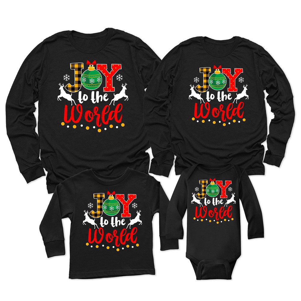 Joy to The World Merry Christmas Matching Family Toddler Girl Boy Long Sleeve Shirt Black