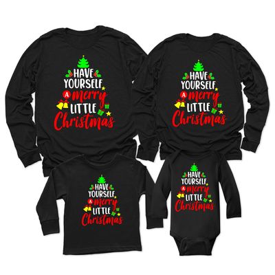 TEEAMORE Have Yourself Merry Little Christmas Youth Boy Girl Long Sleeve Shirt Black