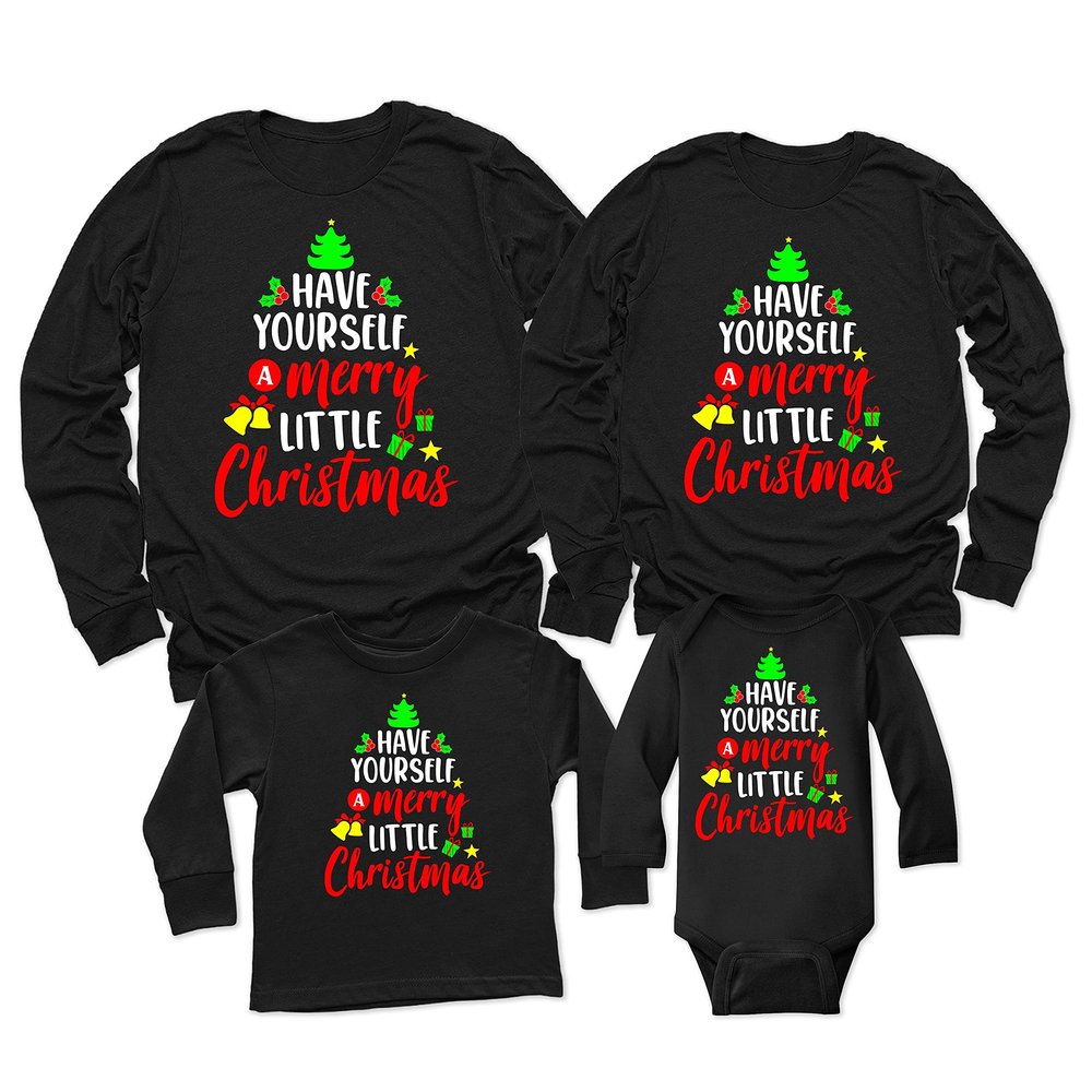 TEEAMORE Have Yourself Merry Little Christmas Youth Boy Girl Long Sleeve Shirt Black