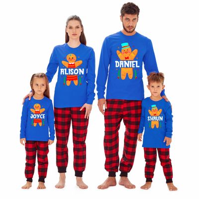 TEEAMORE Matching Family Custom Name Cookie Gingerbread Christmas Youth Boy Girl Long Sleeve Shirt