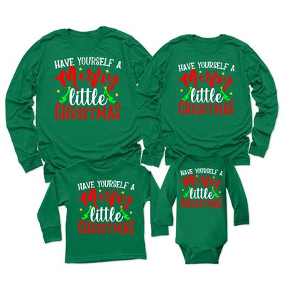 Christmas Have Yourself Merry Little Matching Family Xmas Youth Boy Girl Long Sleeve Shirt Kelly