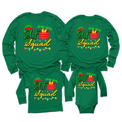 Christmas Elf Squad Funny Xmas Party Matching Family Youth Boy Girl Long Sleeve Shirt Kelly