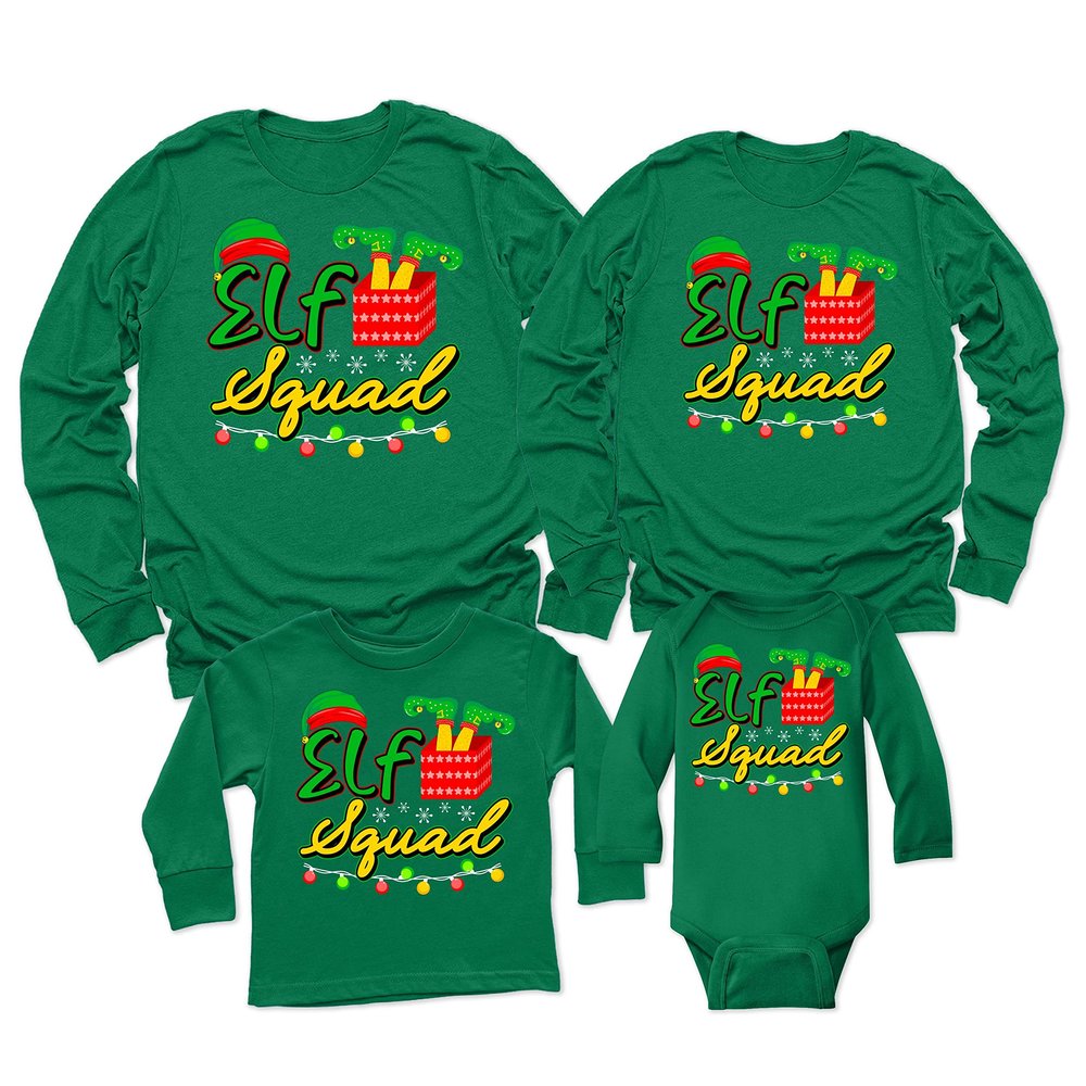 Christmas Elf Squad Funny Xmas Party Matching Family Youth Boy Girl Long Sleeve Shirt Kelly