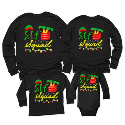 Christmas Elf Squad Funny Xmas Party Matching Family Youth Boy Girl Long Sleeve Shirt Black