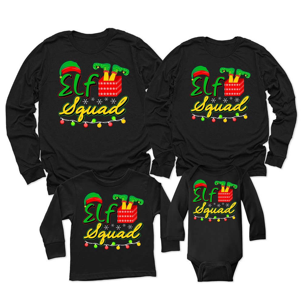 Christmas Elf Squad Funny Xmas Party Matching Family Youth Boy Girl Long Sleeve Shirt Black
