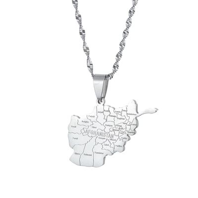 Afghanistan Map With Cities Name Pendant Necklaces for Women,Gold Color Afghan Maps Jewelry (silver)