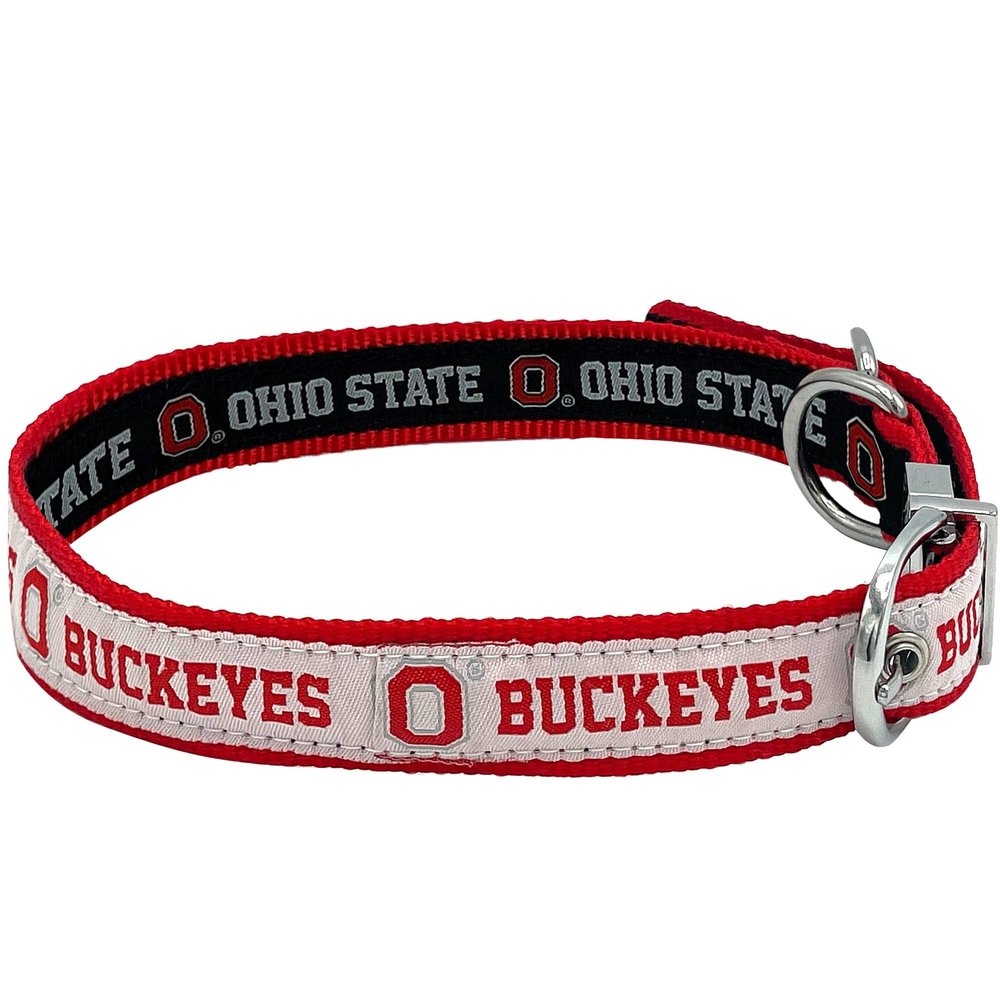 Ohio State Buckeyes Reversible NCAA Dog Collar, Medium. Premium Home & Away Two-Sided Pet Collar Adjustable with Metal Buckle. Your Favorite NCAA Team with Unique Design on Each Side for Dogs & Cats