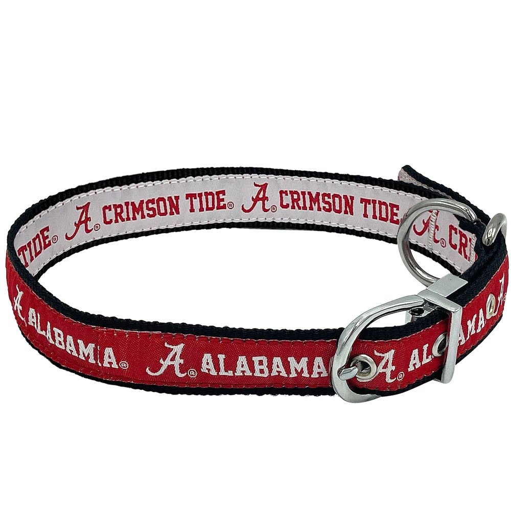 Alabama Crimson Tide Reversible NCAA Dog Collar, Medium. Premium Home & Away Two-Sided Pet Collar Adjustable with Metal Buckle. Your Favorite College Sports Team with a Unique Design on Each Side!
