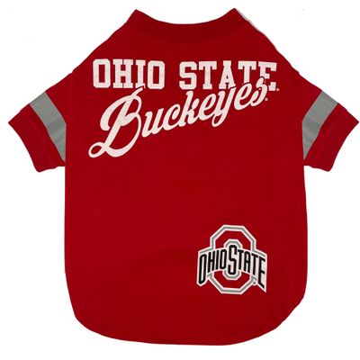 NCAA Ohio State Buckeyes T-Shirt for Dogs & Cats, Large. Football/Basketball Dog Shirt for College NCAA Team Fans. New & Updated Fashionable Stripe Design, Durable & Cute Sports PET TEE Outfit