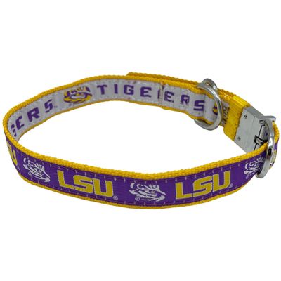 LSU Tigers Reversible NCAA Dog Collar, Large. Premium Home & Away Two-Sided Pet Collar Adjustable with Metal Buckle. Your Favorite NCAA Football Team with Unique Design on Each Side! Dogs & Cats