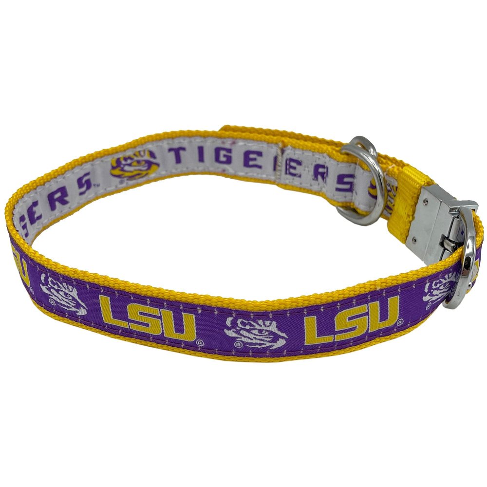 LSU Tigers Reversible NCAA Dog Collar, Large. Premium Home & Away Two-Sided Pet Collar Adjustable with Metal Buckle. Your Favorite NCAA Football Team with Unique Design on Each Side! Dogs & Cats