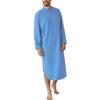 Men Henley Sleep Shirt Soft Comfy Nightwear, Button Closure Nightgown Pajama, Long Sleeve Sleepwear Blue view 1