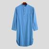 Men Henley Sleep Shirt Soft Comfy Nightwear, Button Closure Nightgown Pajama, Long Sleeve Sleepwear Blue view 3