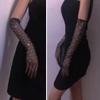4.Black Fishnet Gloves Long Party Gloves Sexy Gloves Halloween Costume Gloves Fancy Dress for Cocktail Party Bar Sparkled, length 19.6in view 2
