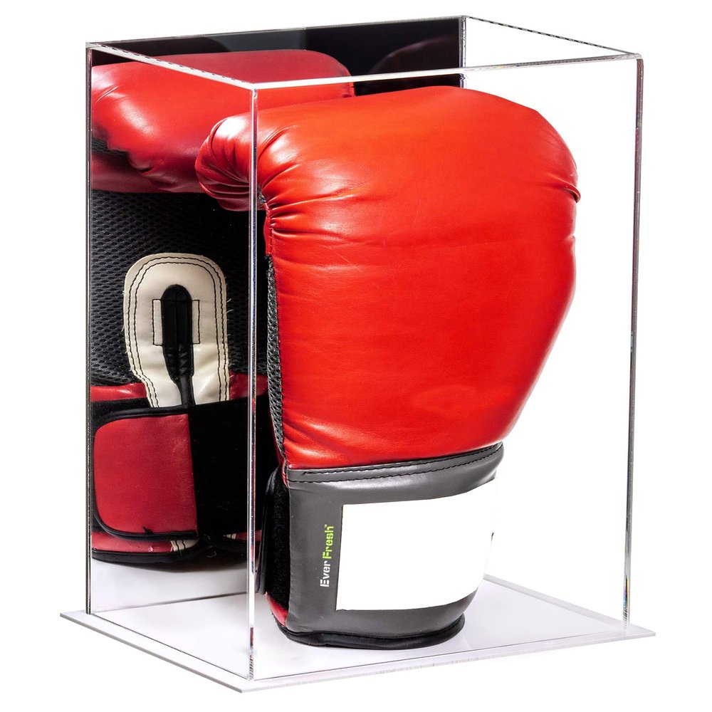 Better Display Cases Acrylic Vertical Boxing Glove Display Case with Mirror Case and White Base - 8" x 6" x 14" (A092/V18)