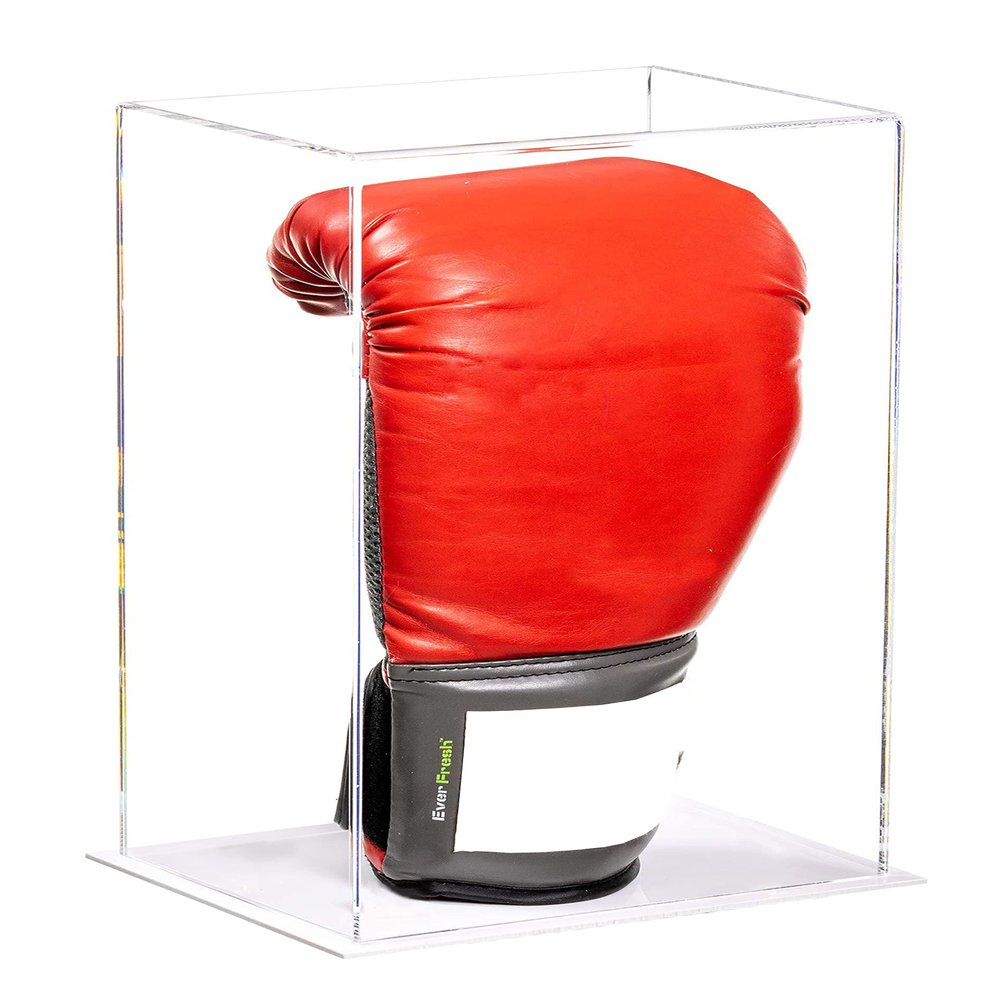 Better Display Cases Acrylic Vertical Boxing Glove Display Case with Clear Case and White Base - 8" x 6" x 14" (A092/V18)