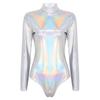 YiZYiF Gymnastics Leotard Women/Girls One Piece Long Sleeve Metallic Athletic Dance wear Turtleneck Silver XX-Large view 1