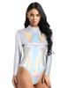 YiZYiF Gymnastics Leotard Women/Girls One Piece Long Sleeve Metallic Athletic Dance wear Turtleneck Silver XX-Large view 2